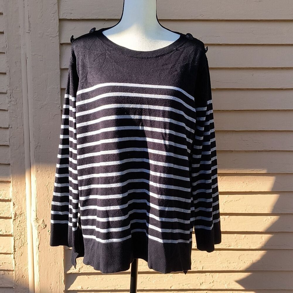 GRACE Black Gray Color Block Striped Sweater Size XL